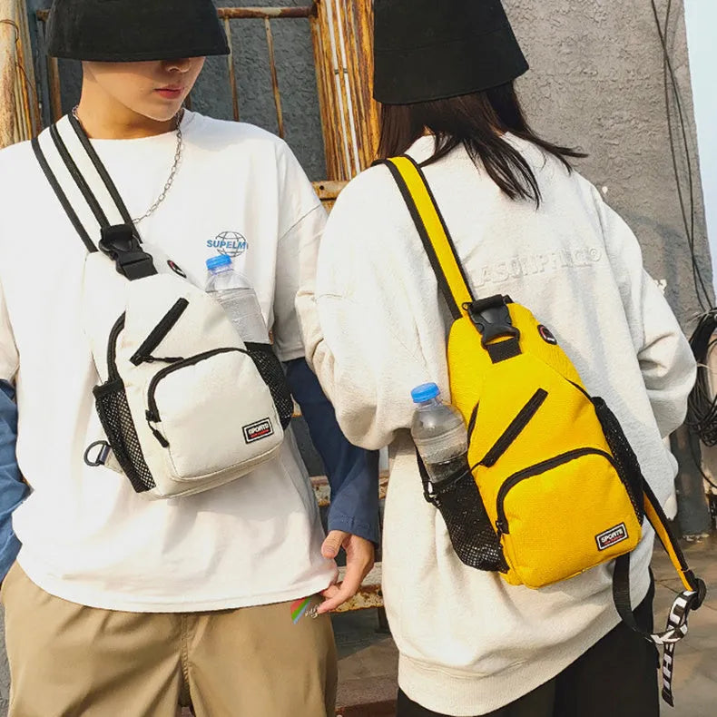 Hot Sports chest bag for women in solid colour Oxford cloth with car stitching and zipper, medium size