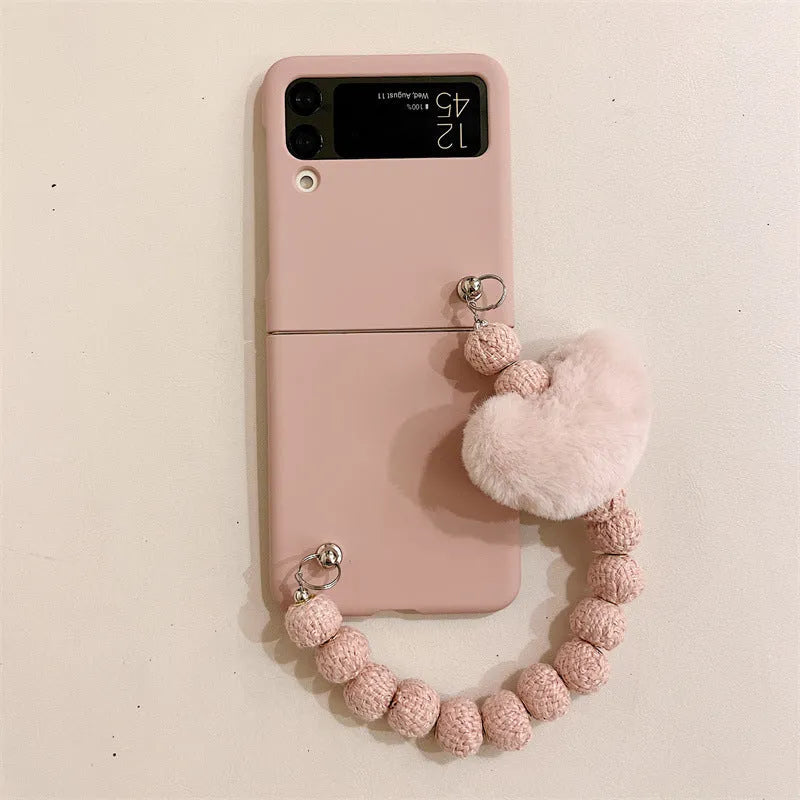 Love bracelet split hard phone case for Samsung Z Flip3 in brown TPU back cover with chain