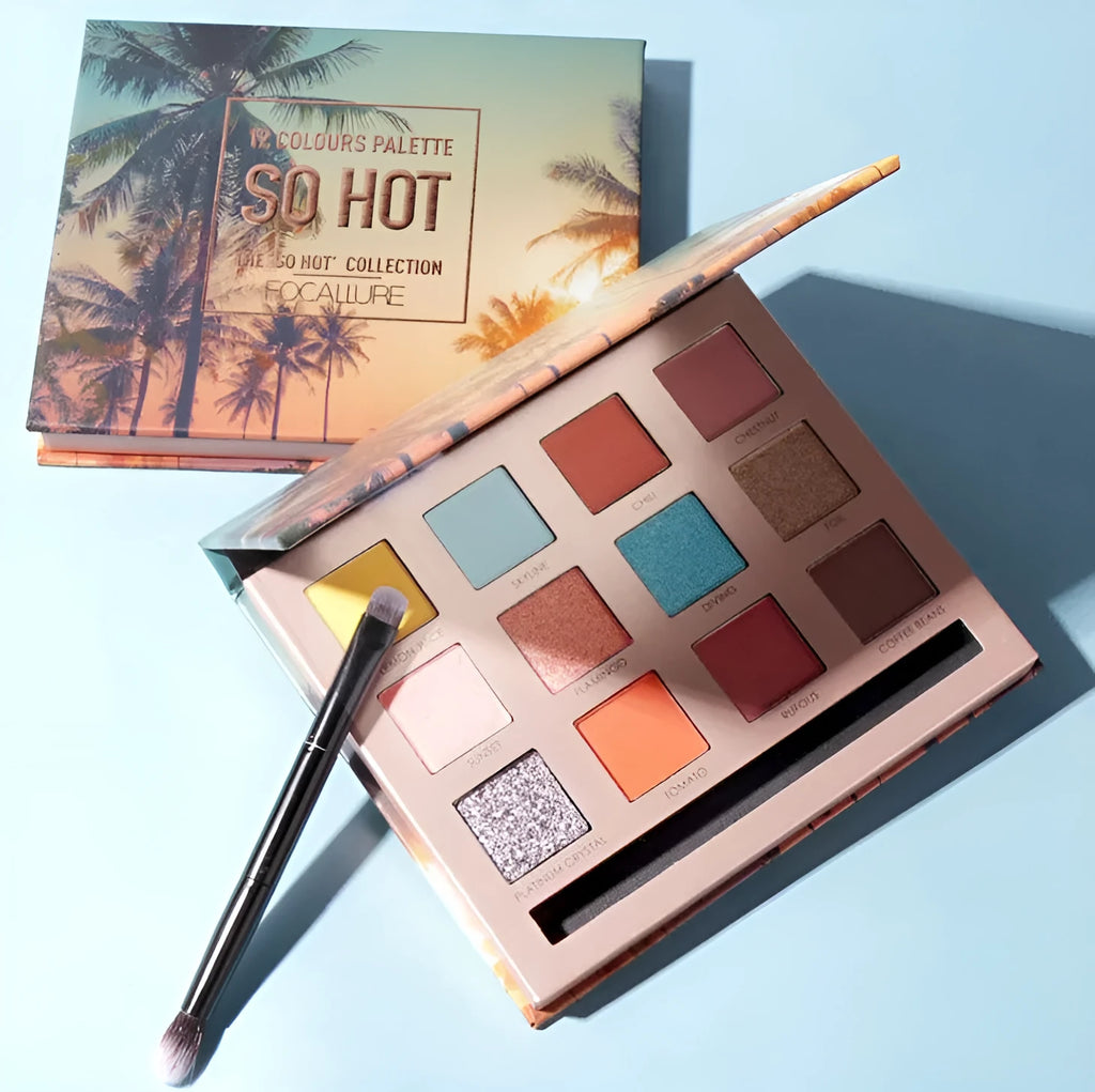 Focallure Shining Eyeshadow Palette with 12 colours of shimmer eyeshadow in a compact case