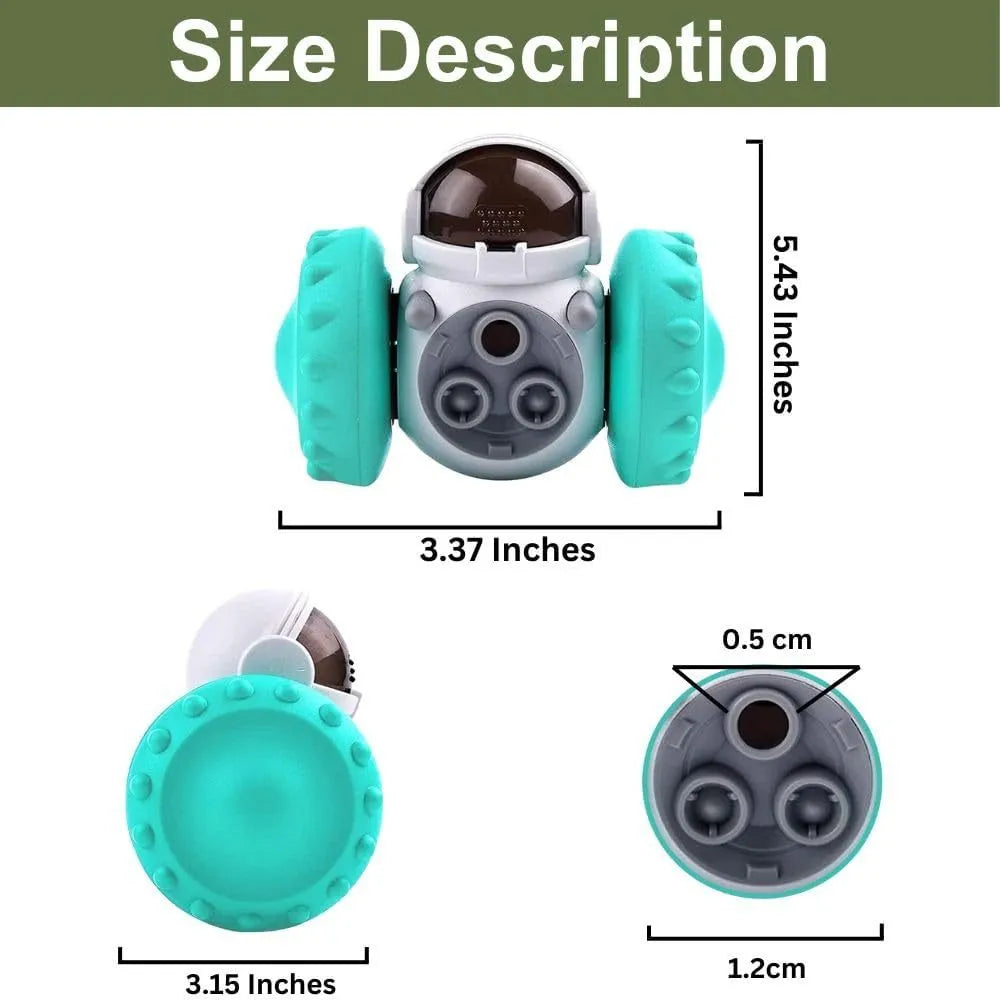 Robot design dog treat dispenser toy with roller mechanism in five colour options