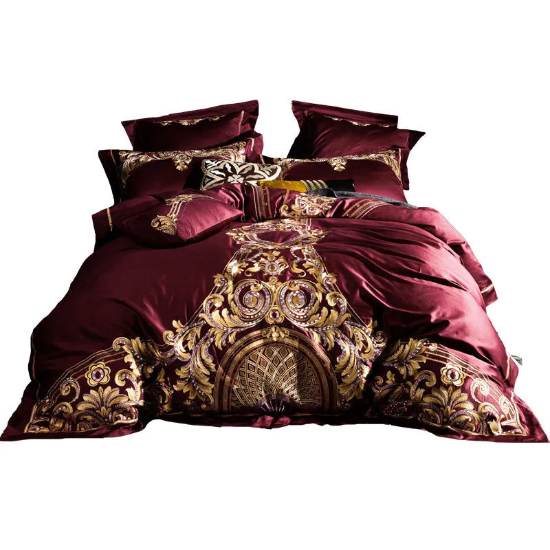 Four-piece embroidery bed set in 100% high-grade horse cotton satin weave – grey option with duvet cover and pillowcases