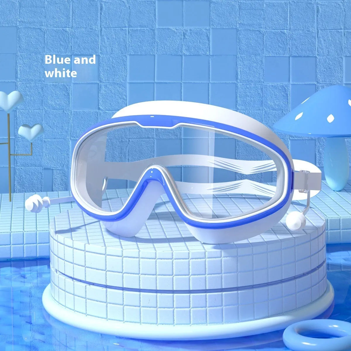 Children's large frame non-fogging waterproof swimming goggles in pink and blue