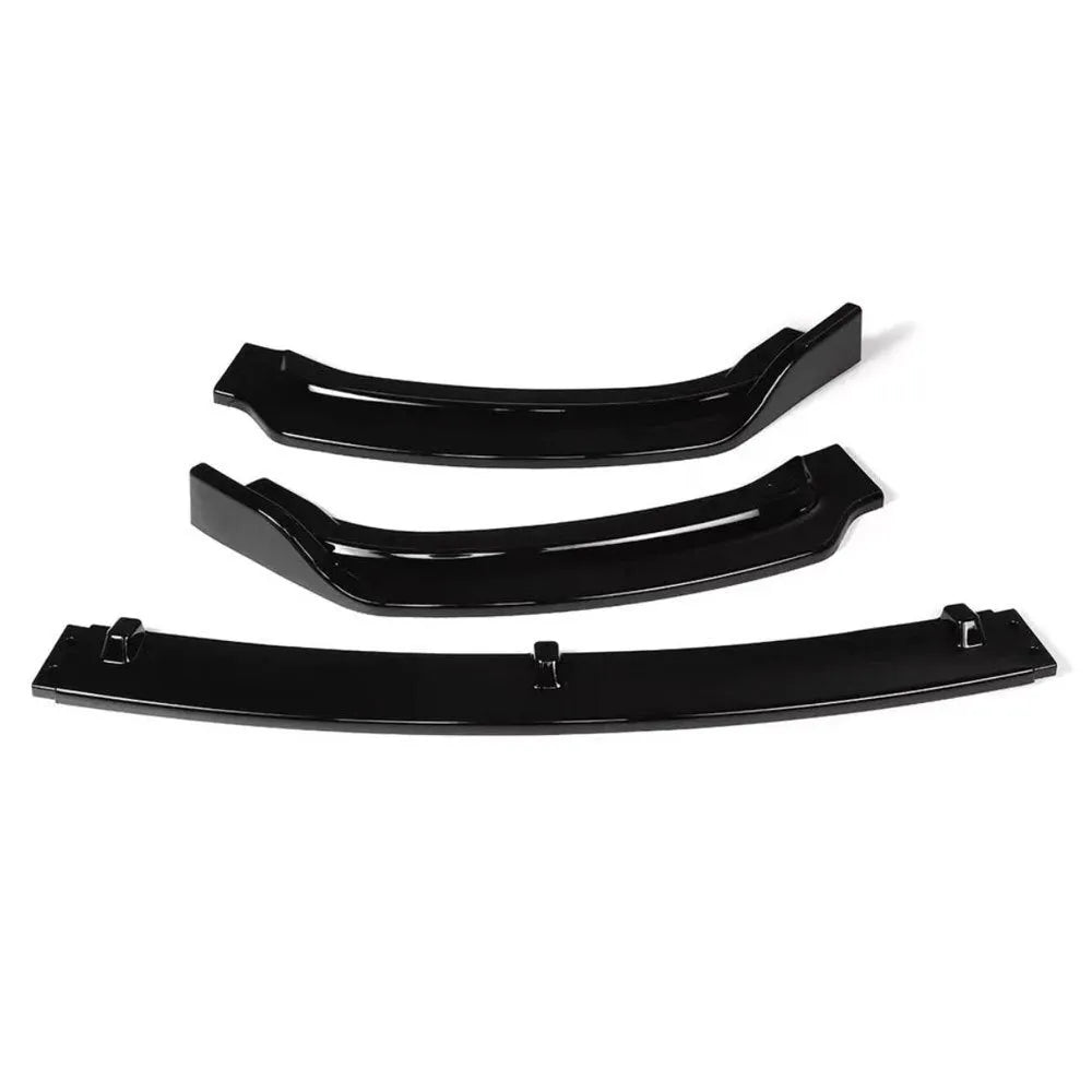 Glossy black PP front bumper lip for BMW 3 Series F30 F35 models showing 96cm shovel-style design