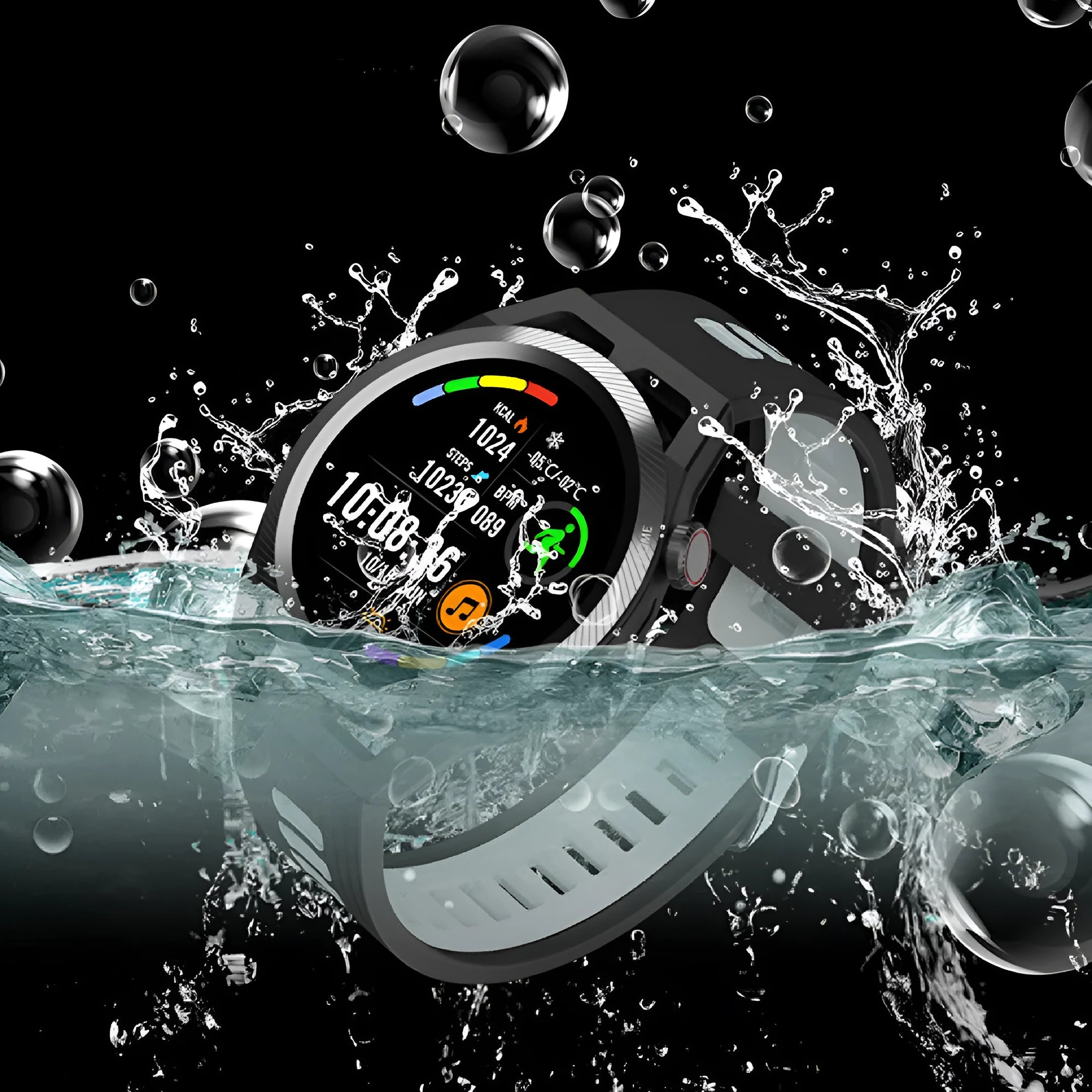Heart rate Bluetooth call intelligent sports watch with black silicone strap on wrist
