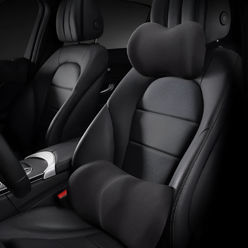 Car seat lumbar support and headrest cushion set in five colour options for driving comfort
