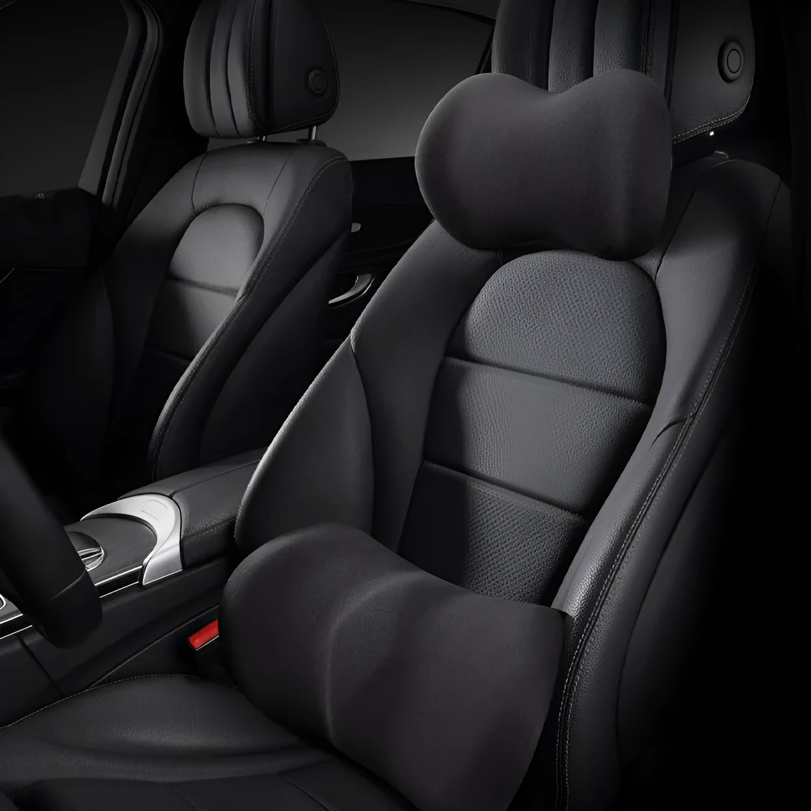 Car seat lumbar support and headrest cushion set in five colour options for driving comfort