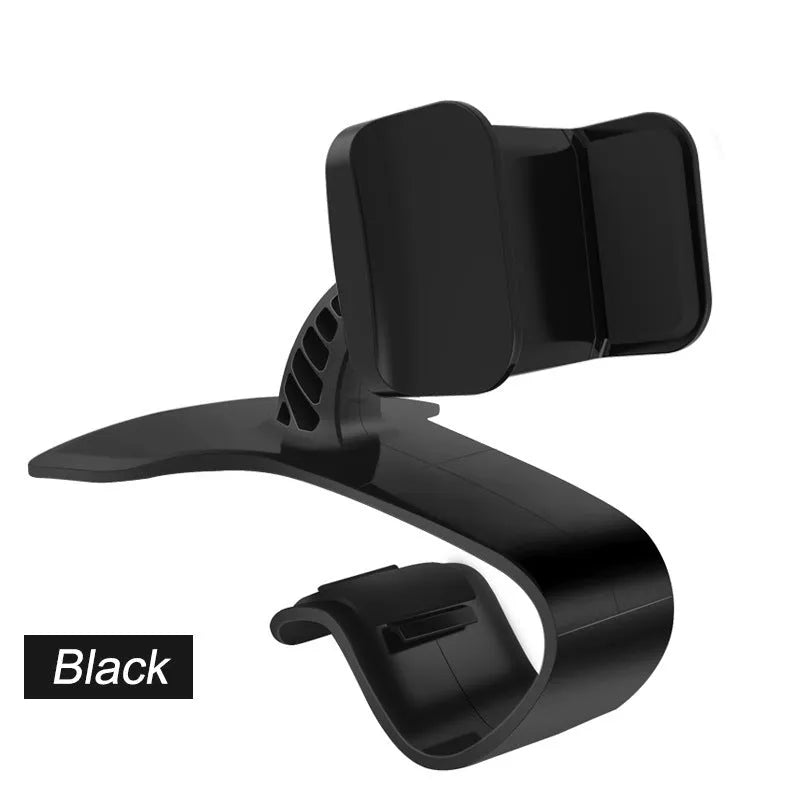 Dashboard car phone holder in black mounted to vehicle dashboard edge