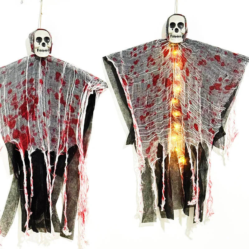 Blood-dyed luminous plastic skull hanging ghost Halloween ornament for outdoor display