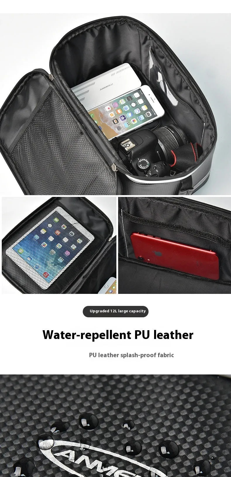 Black PU leather waterproof backseat car storage bag with 12 litre capacity