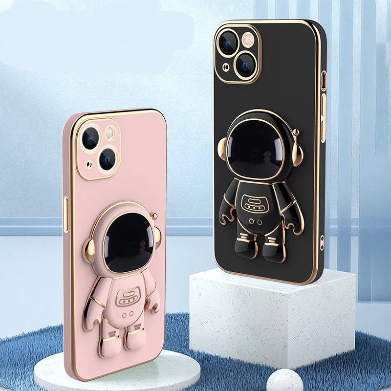 3D astronaut TPU phone case with electroplated finish for iPhone in light cyan