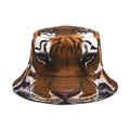 Retro tiger pattern bucket hat with dome crown, polyester, size M 56-58cm, in khaki and black tiger colours