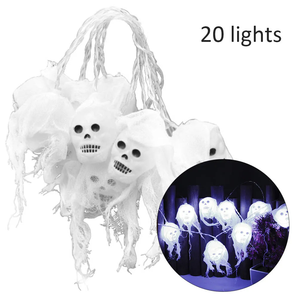 LED Halloween lights with ghost head and yarn design, 2.5 metre plastic shell string lights in colourful option