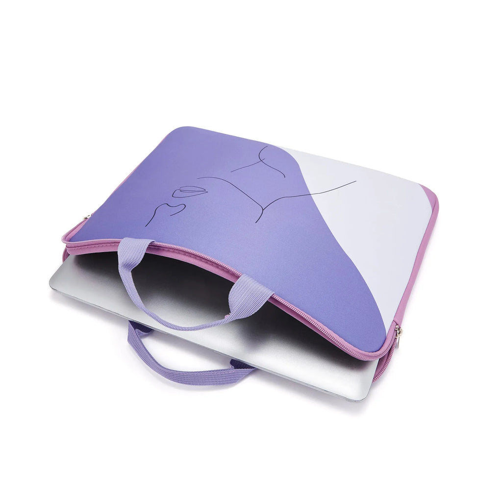 Purple anti-cut polyester laptop sleeve with character print for 13 to 17 inch notebooks