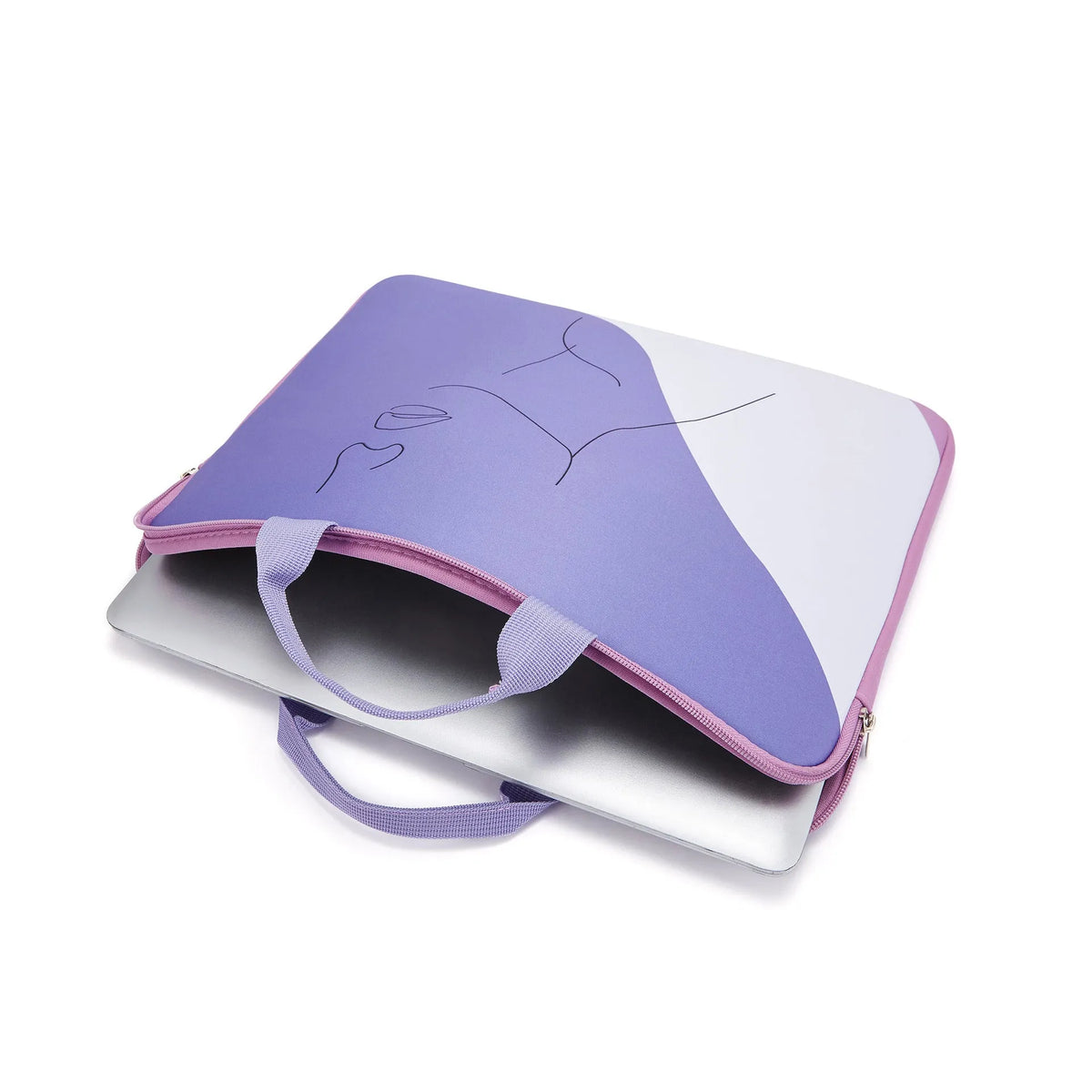 Purple anti-cut polyester laptop sleeve with character print for 13 to 17 inch notebooks