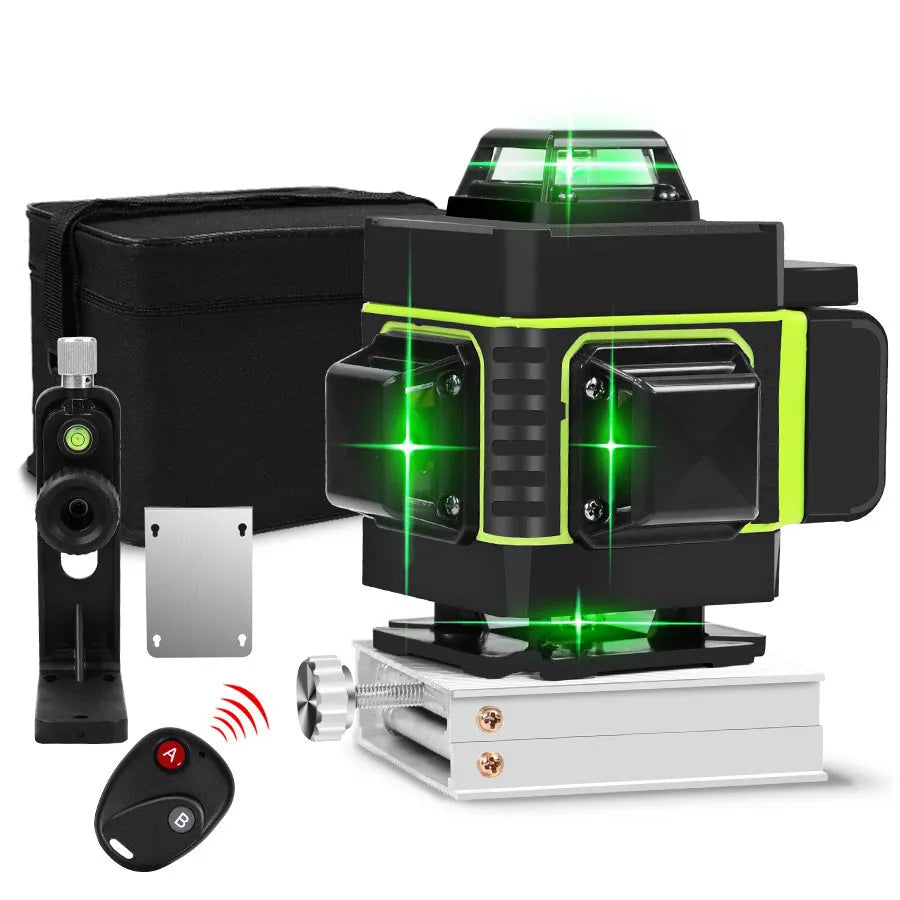 Rotating laser level projecting 16 orange laser lines with wall sticker mount and USB charging port