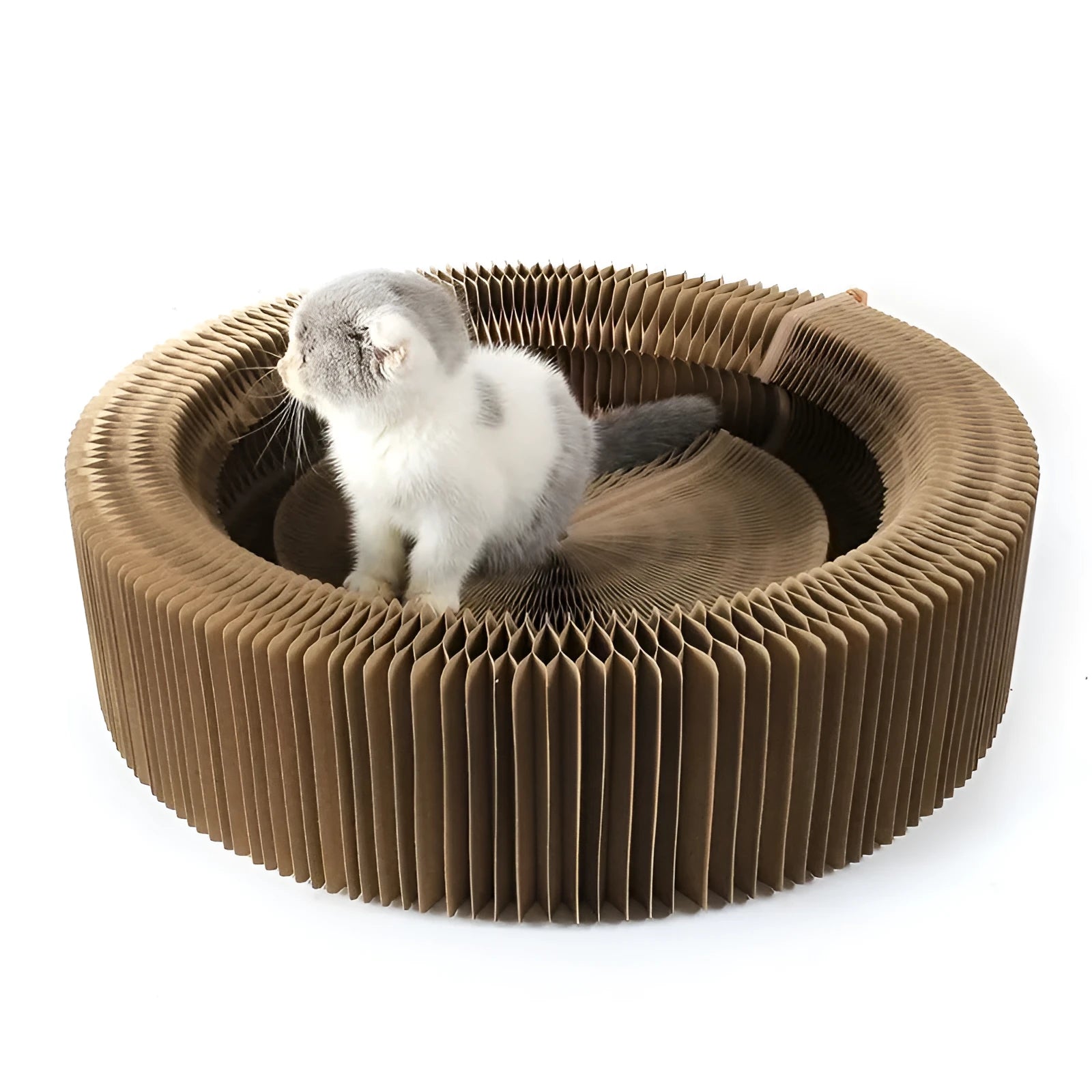 Brown corrugated paper cat sleeping bag bed for cats measuring 48.5 cm