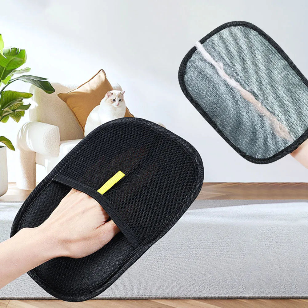 Black pet hair removal glove with silicone bristles for deshedding dogs cats rabbits