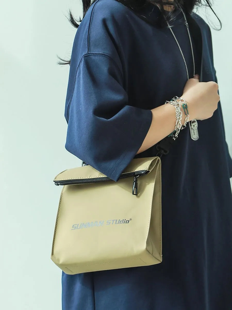 Polyester messenger backpack in street style with sewing line detail and Oxford lining