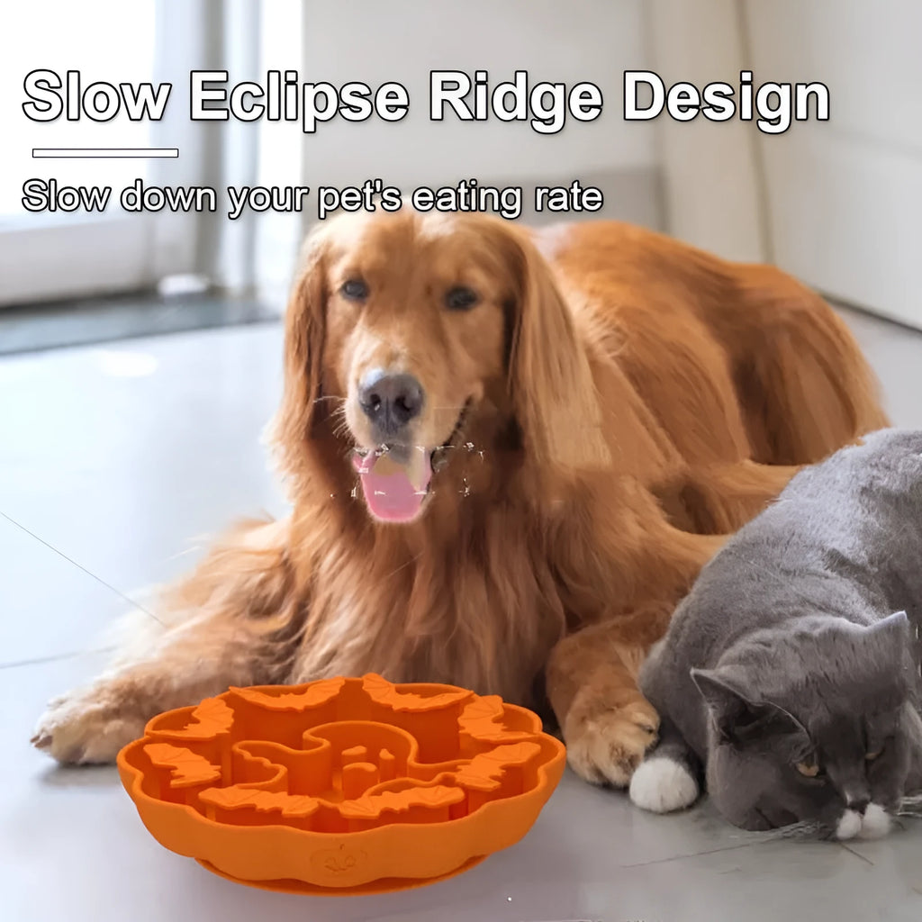 Silicone slow feeder dog bowl in multiple shapes and Halloween-themed colours