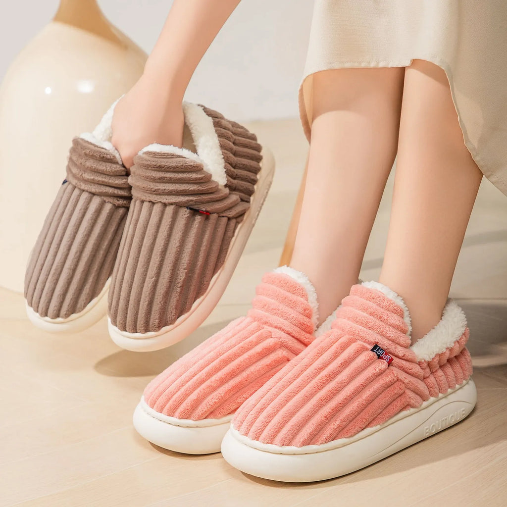 Women's cotton winter slippers with corduroy inner, low top, flat heel, available in various colours and sizes 36-47