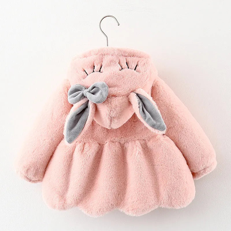 Children furry coat cotton-padded coat in beige with cartoon pattern, wool blend fabric, Korean style, single-breasted closure, suitable height 73cm