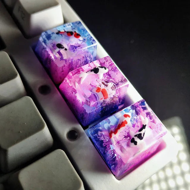 Scenery koi fish pattern resin keycap for Cherry MX switch mechanical keyboard backspace position