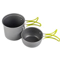 Green DS-101 camping cookware aluminium pot with separate cover, mesh bag, and colour box