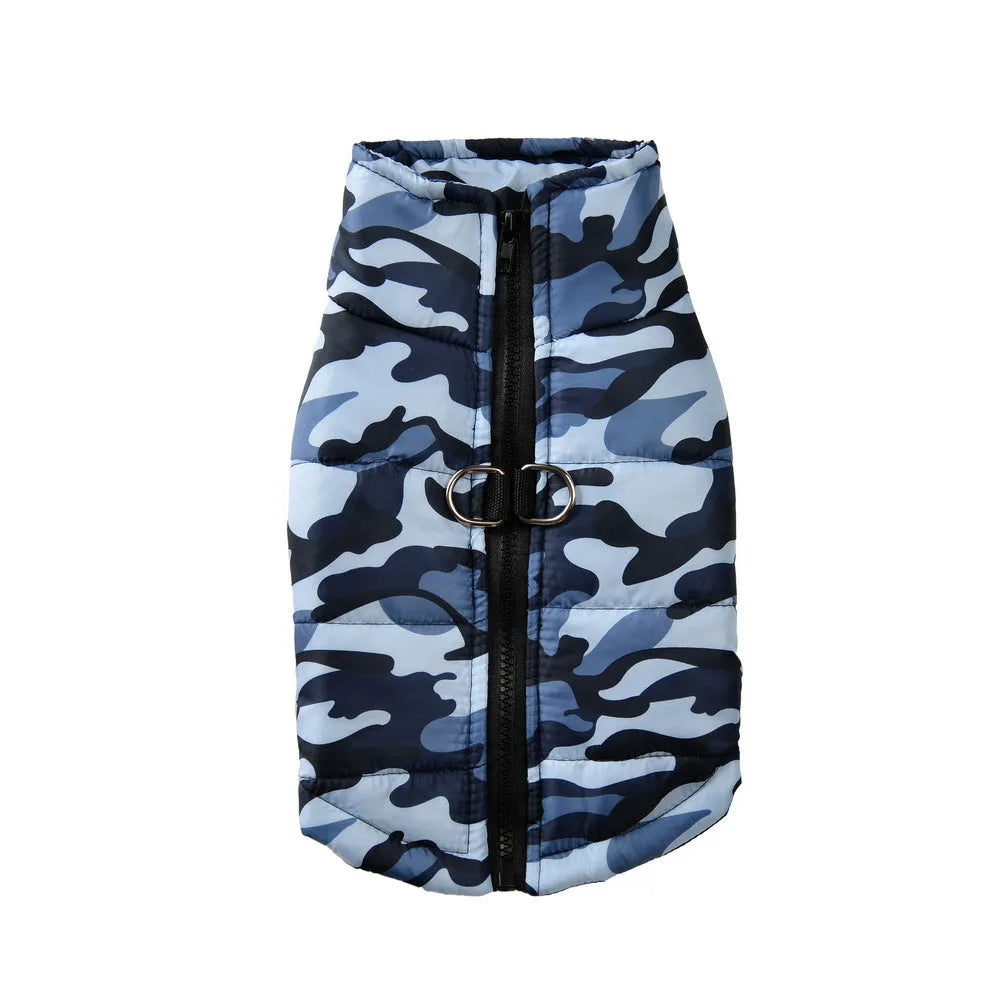 Winter thickened dog camouflage coat in black and gray, size 5XL 6XL 7XL, polyester material