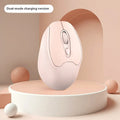 Bluetooth wireless mouse in choice of girl pink, milk tea pink, grey or green colours on a desk next to a laptop.
