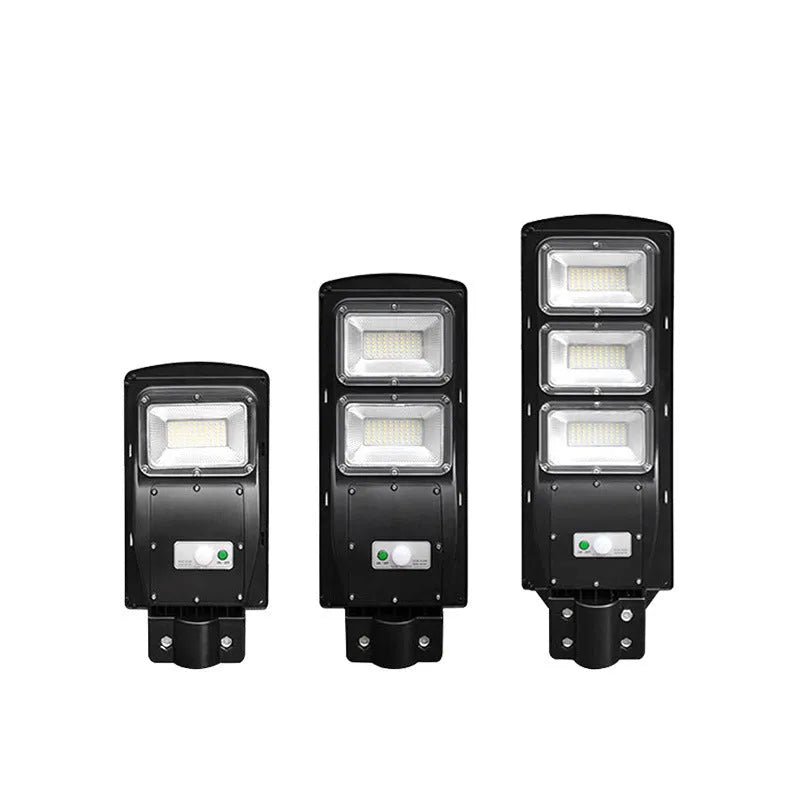 Integrated solar street light with solar panel, 60W LED lighting, and remote control for outdoor use