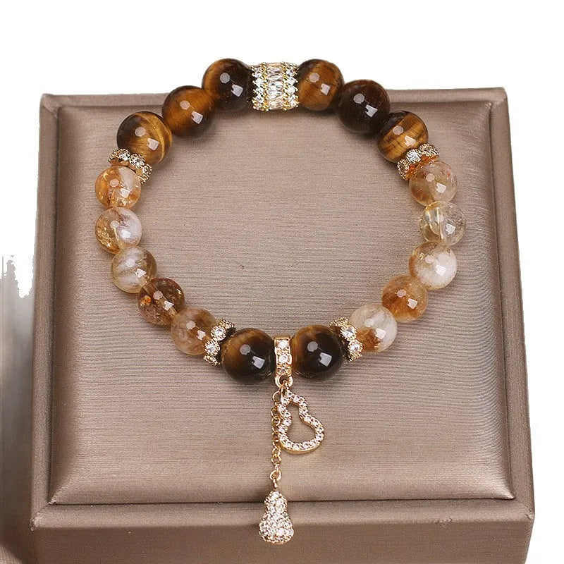 Yellow tower crystal tigereye Fu Lu bracelet for women with electroplated finish