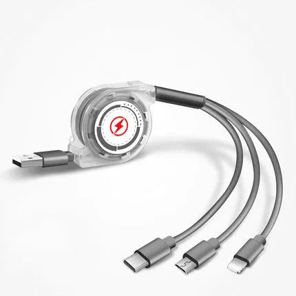 3-in-1 telescopic charging cable extended to 120 cm with titanium alloy connectors