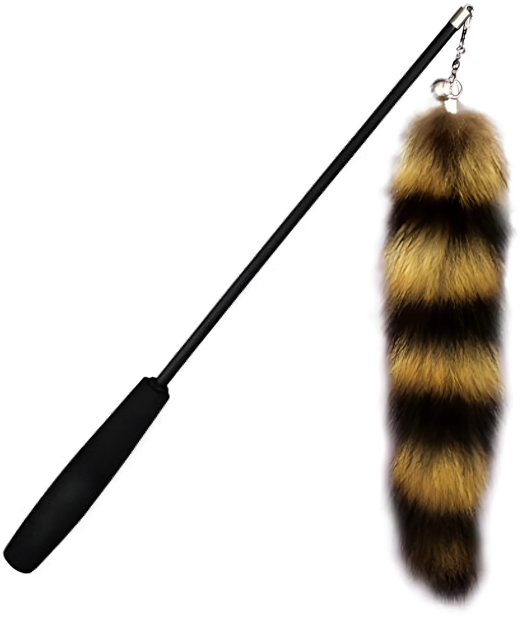 Black cat toy wand with elastic string attachment for interactive indoor play