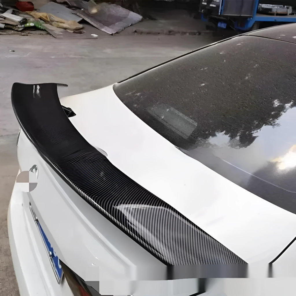 Punch-free ABS plastic car tail wing spoiler shown in bright black finish