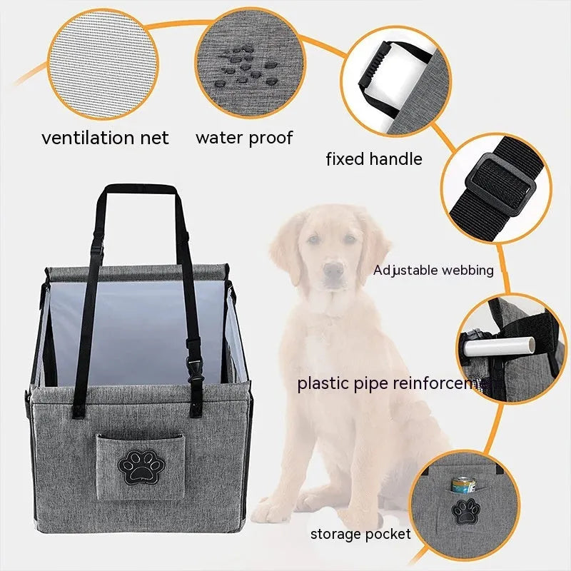 A black Oxford cloth soft-sided dog crate with mesh ventilation panels, shown next to a grey and a brown version.