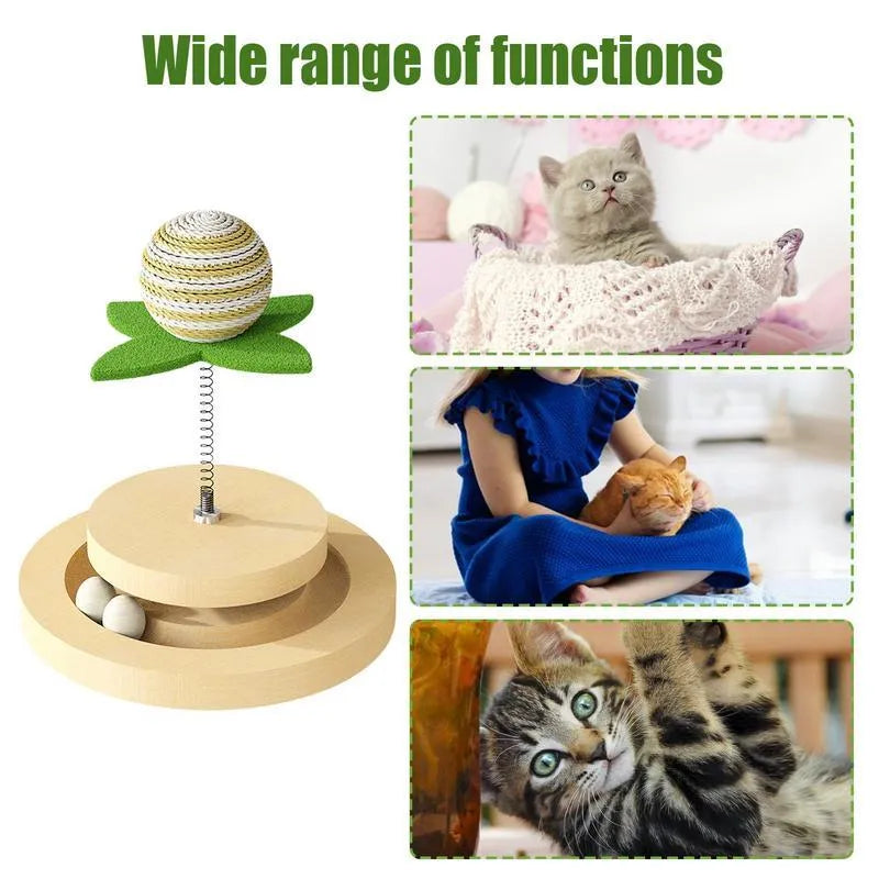 Green cat scratching pad with sisal surface and circular ball track system