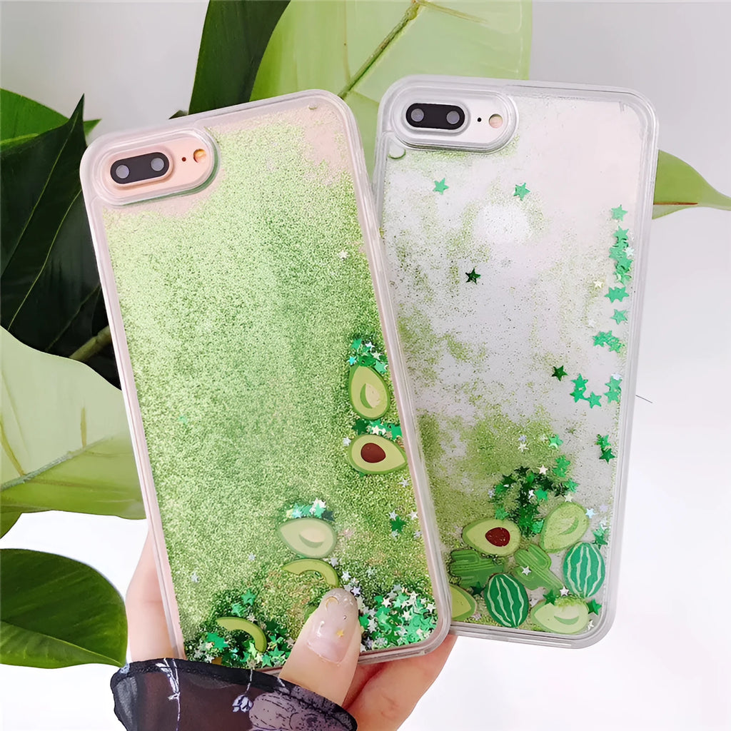 Avocado quicksand rhinestone back cover phone case for iPhone, three colour options, TPU PU construction