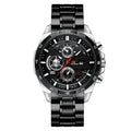 Men's casual quartz watch with calendar display and black belt rose gold finish
