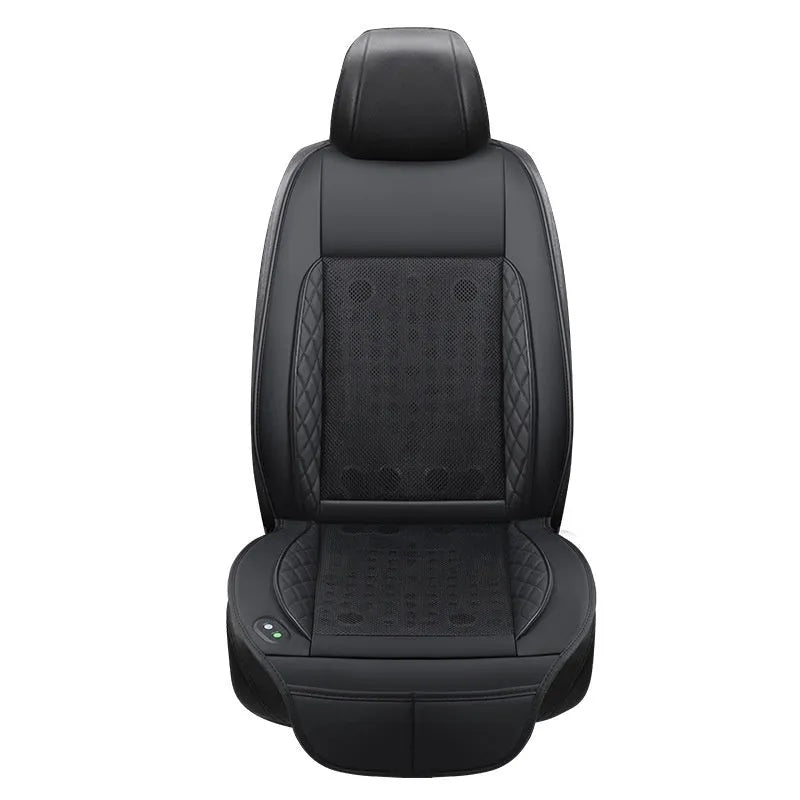 Car ventilation cushion with fan in black fabric, 12V model with 8 fan vents on car seat