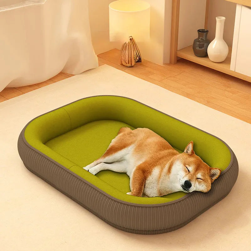Gray corduroy dog kennel with fleece lining, suitable for winter, with removable cover