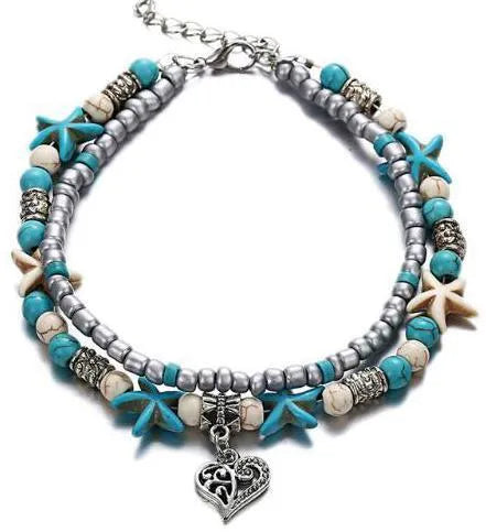 Green blue starfish anklet leg chain with zinc alloy construction on a beach setting