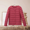 Short autumn winter lightweight cotton-padded jacket for women in beige loose fit long sleeve polyester