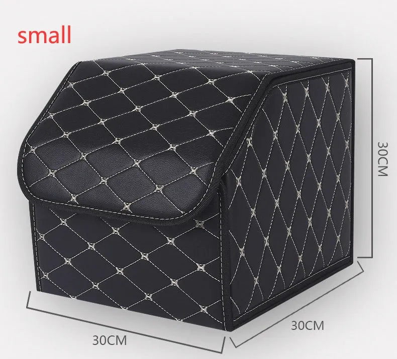 Leather car organiser storage box in Black, size Large 30x30x55cm on car back seat