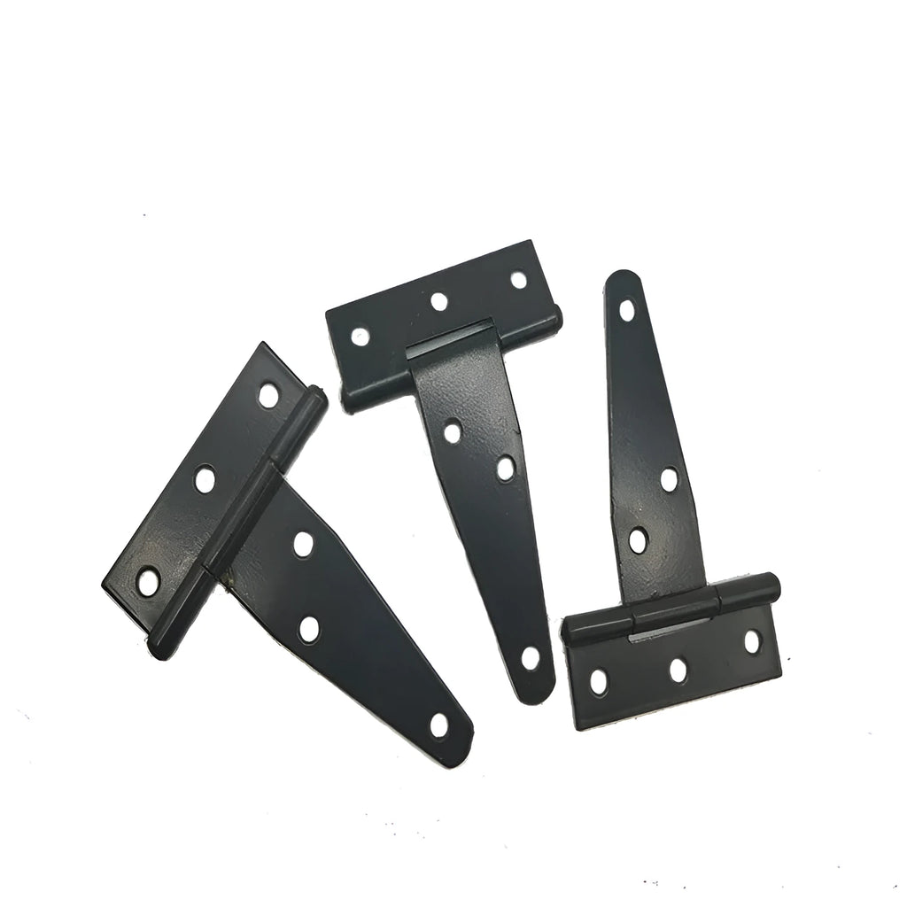 Fixed T-shaped iron folding hinge for outdoor wooden doors in multiple sizes.
