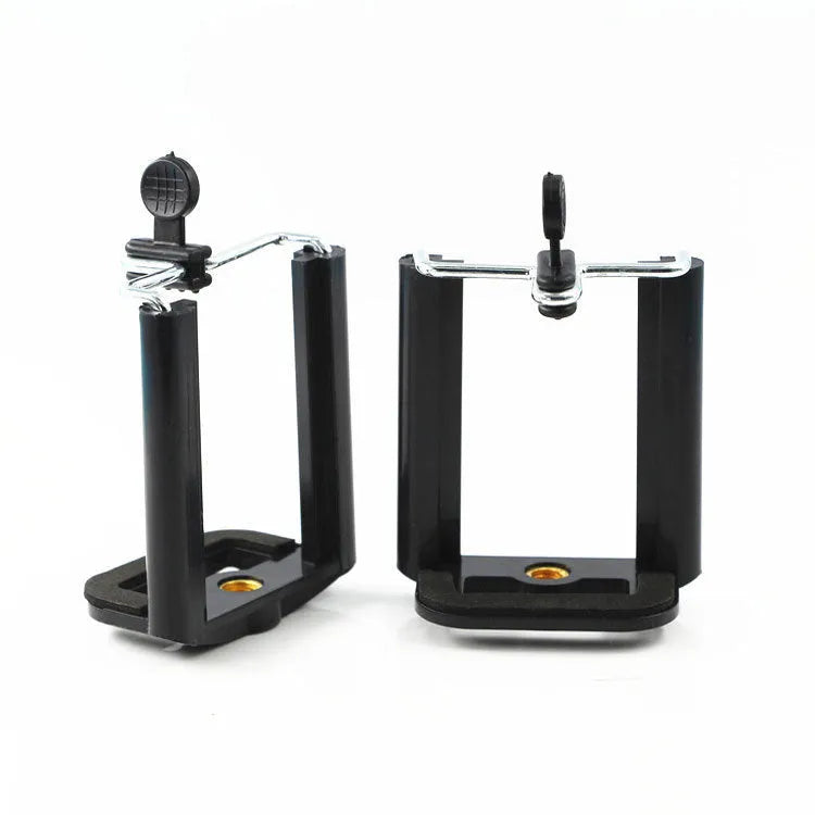 Black plastic U-shaped clip phone holder bracket for mounting on poles and handles.
