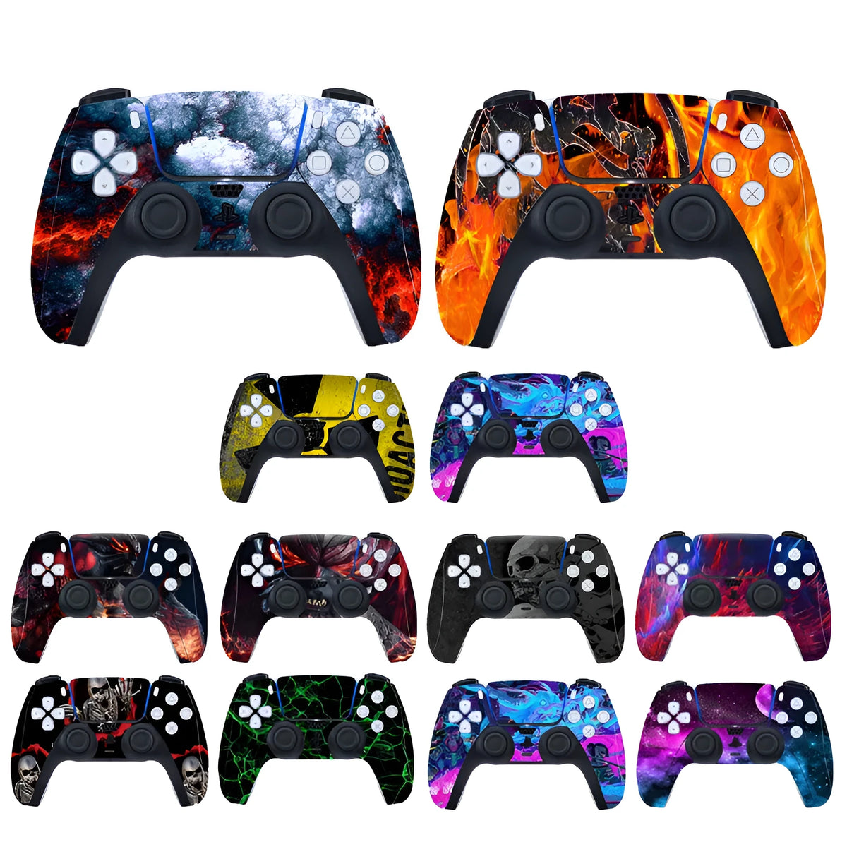 Set of 24 style vinyl sticker skins for PlayStation 5 PS5 controller, showing decorative colours and patterns