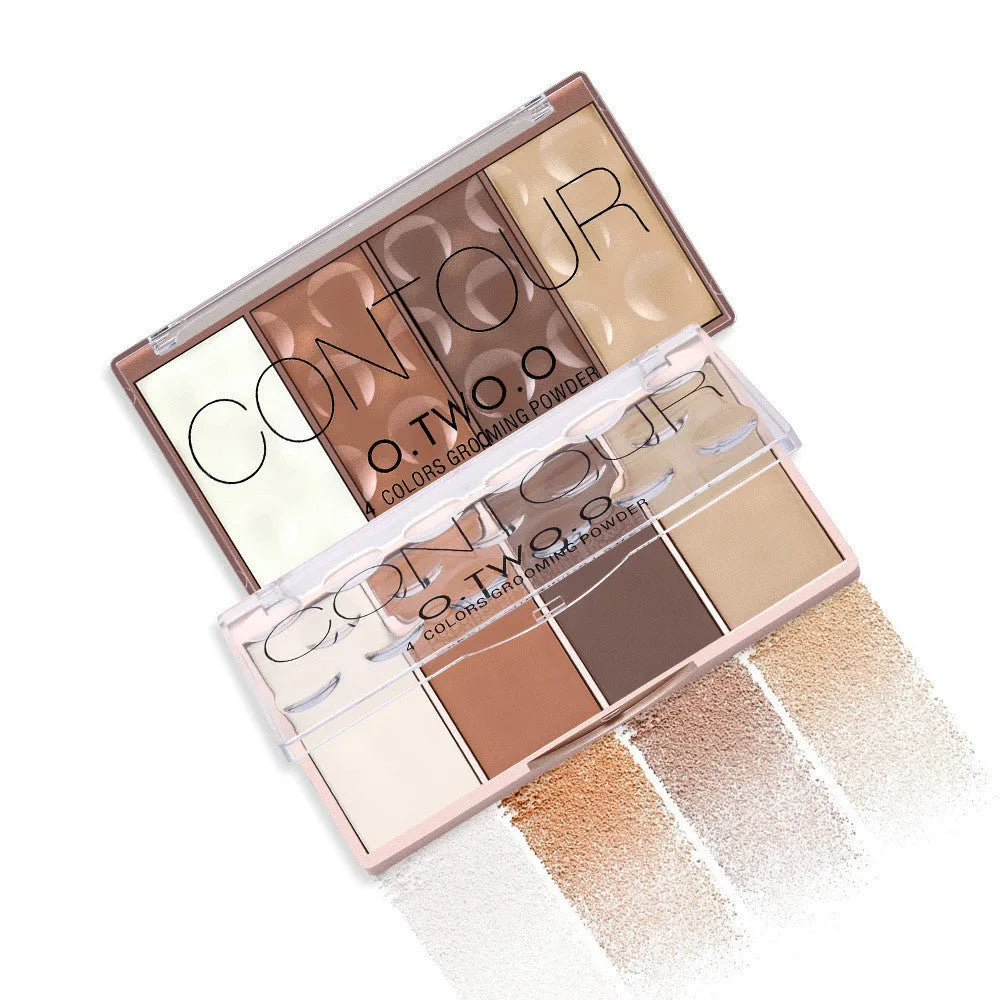 Rose gold four-colour highlight blush palette conditioning disc with pearl white highlighter, blush, and bronzer shades