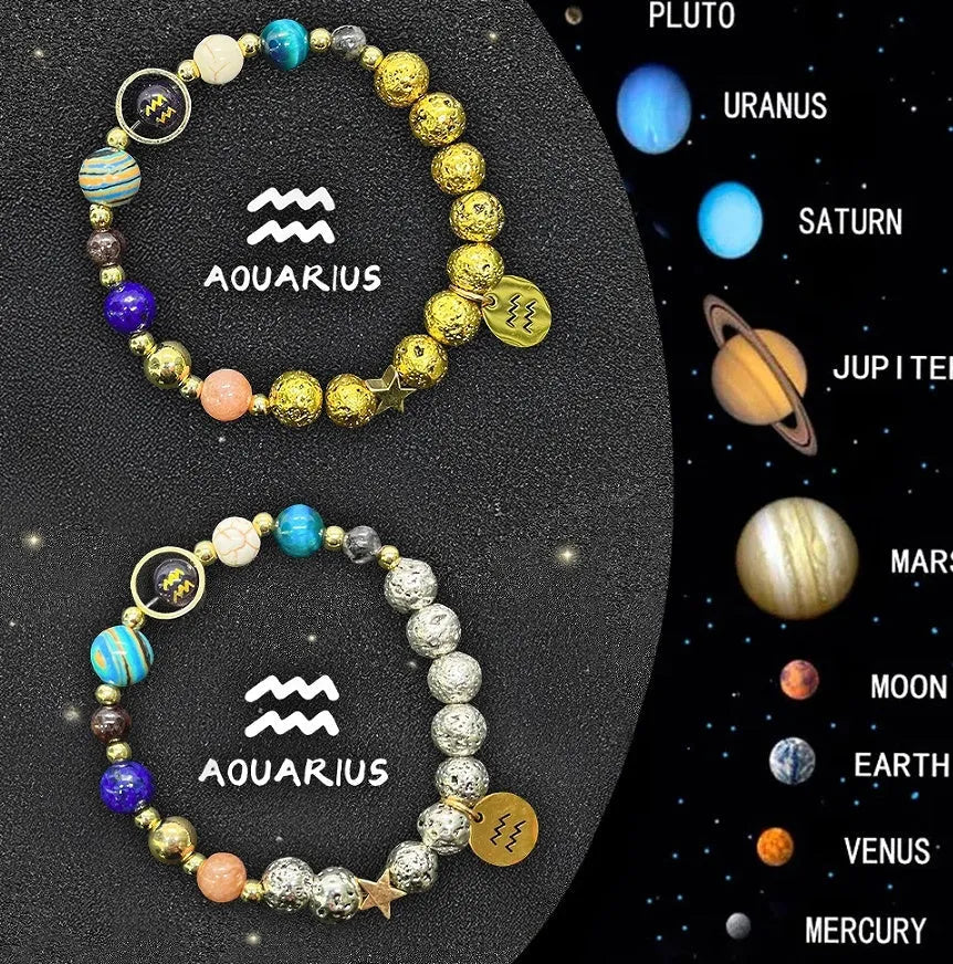 Two natural stone beaded bracelets showing different colours for the Chinese zodiac sign set.