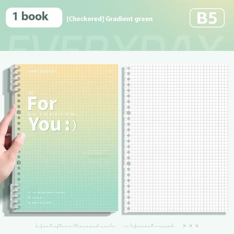 Removable coil gradient notebook in blue green pink purple colours with PP cover