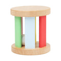 Wooden infant rainbow rattle with rainbow rolling bell, 7.5x7 cm size, on a white background